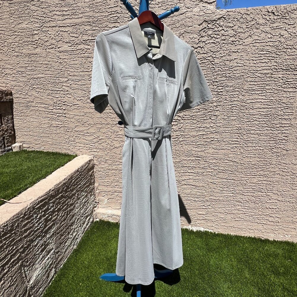 Alfani Button Up Belted Grey Snake Skin dress